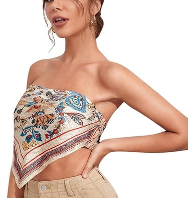Floerns Women's Graphic Print Tie Back Strapless Bandana Tube Top