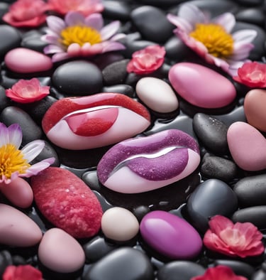 lip glosses laying on gravel rocks