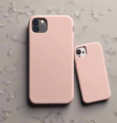 A smartphone displaying an application interface with various diagnostic tools is placed on a surface scattered with dark cylindrical objects resembling large batteries or tools. Beside the phone is a small black device with a label that includes text and a phone number.