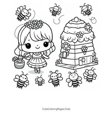 Bees and a Hive Coloring Sheet