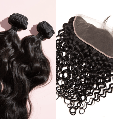 A side-by-side image displaying an example of the Natural Brown Curly Bundle & Closure Deals.