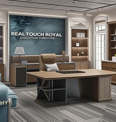 Luxury Real-Touch Royal executive furniture set featuring a modern wood desk and classic office cabinets.