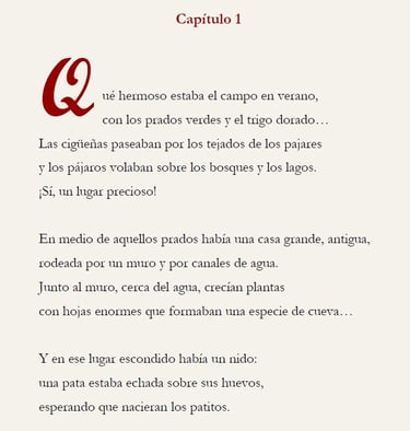 Primera página del libro El patito feo, en Lectura Fácil