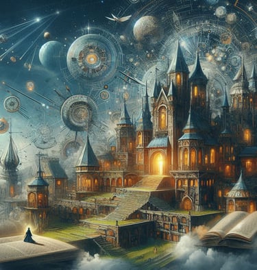 An illustration depicting a castle in a literary fantasy world