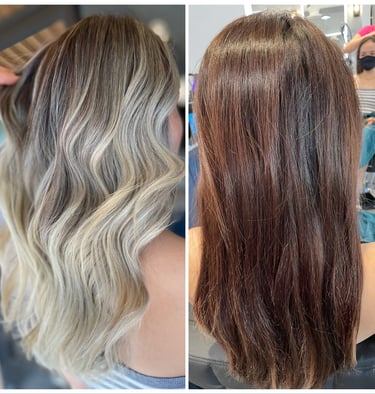a woman's hair is shown before and after her hair is done