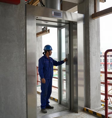 Technician assembling a tailored load winch system in a residential setting.