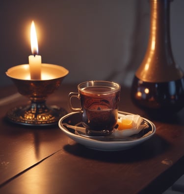 A steaming cup of herbal tea on a wooden table.