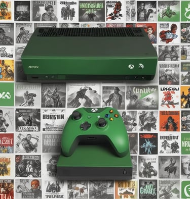 Xbox gift cards alongside a console and headset on a blue-themed background.