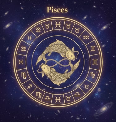 a zodiac sign with a gold fish in the middle of a circle