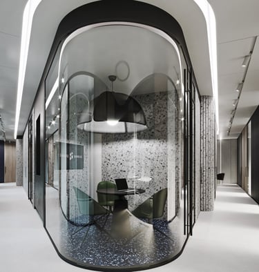 Modern bank office interior for Šiaulių Bankas (Artea) in Kaunas. Competition project.