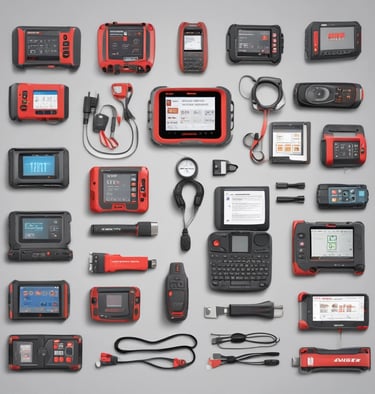 Close-up of a sleek OBD2 scanner plugged into a car dashboard glowing with electric blue accents