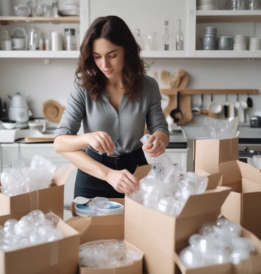 Stacked brown cardboard boxes with the text 'GRUPOSERIPAFER PACKAGING SOSTENIBLE' printed in white.