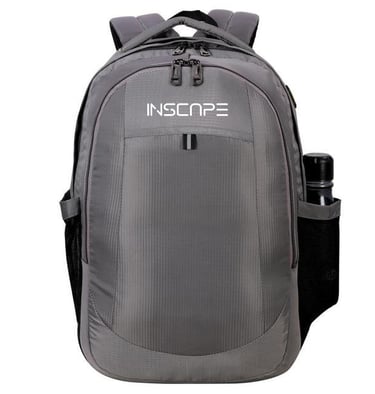 a grey color backpack bags with laptop compartment
