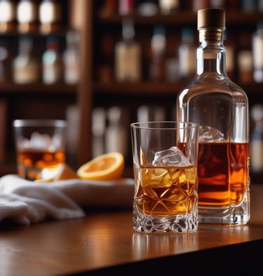 A selection of various alcoholic beverages on a wooden table.