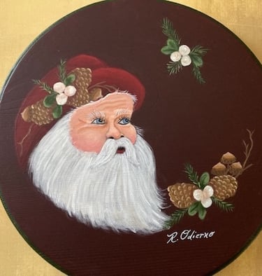 Santa with pinecones acrylic painting