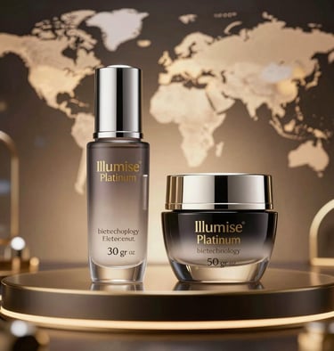 Elegant close-up of a luxurious serum bottle with soft glowing light.