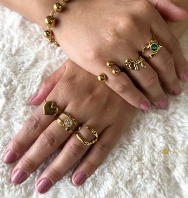 Bagues et bracelet dorés pour femme en acier inoxydable – Luanda Genève