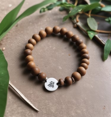 An elegant custom nameplate engraved with delicate patterns, placed beside a crystal bracelet.