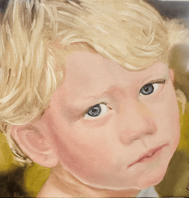 a painting of a young boy with blonde hair