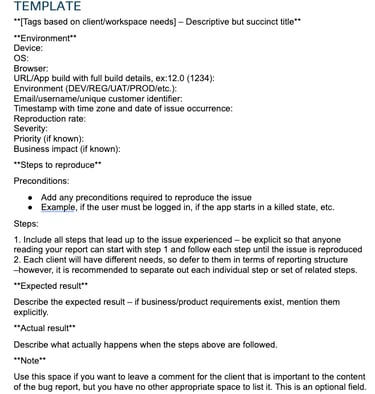 Screenshot of a Google Doc template that is opened upon click action