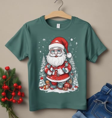 Cozy Christmas hats and scarves arranged on a rustic wooden table