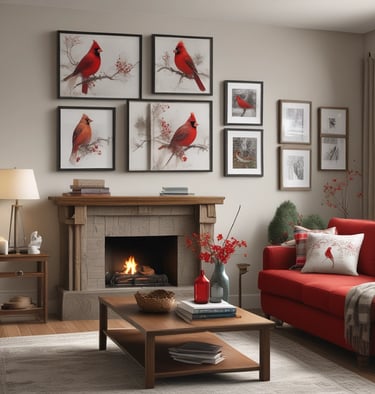 A charming red cardinal perched on a rustic wooden branch, symbolizing love and hope.