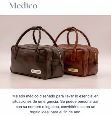 a pair of leather bags with a medt