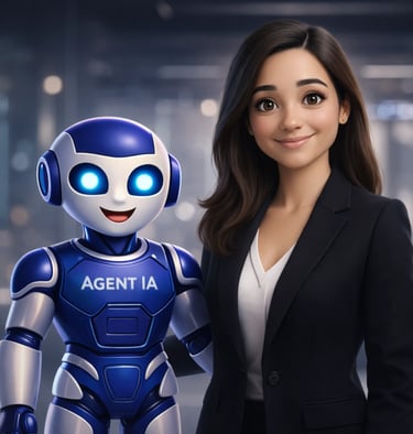 Agent IA FINEXALYS aux côtés d’une DAF-CEO, illustrant la collaboration humain-IA pour la performance financière.