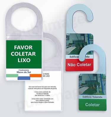 Avisos de porta para Coletar o Lixo: personalizados com nome ou logotipo do condomínio