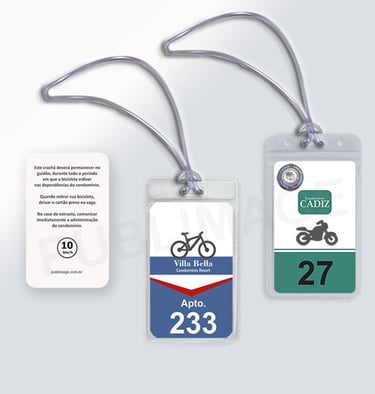 Crachás para identificar Bicicletas e Motos em condomínios residenciais ou comerciais
