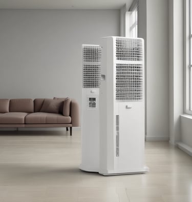 A variety of air conditioning units displayed in a showroom.