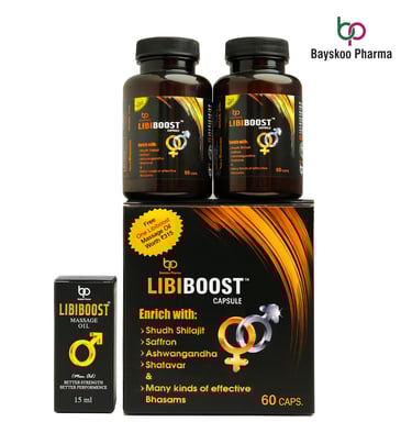 Libiboost Starter Kit packaging box, including 2 cap bottles and 1 massage oil, ideal trial pack.