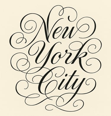 AI-generated flourished calligraphy of New York City.