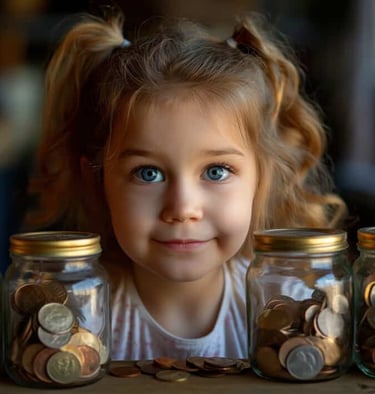 imagem de uma crianças juntando dinheiro no seu cofrinho