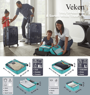 Veken 6 Set Compression Packing Cubes demonstrating space saving