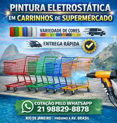 Pintura eletrostática em carrinhos de supermercado coloridos com entrega rápida no Rio de Janeiro.