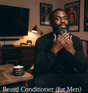 man rubbing cream on beard 