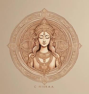 A man dressed in traditional attire is performing a Hindu ritual. He is seated beside a small altar adorned with colorful flowers and garlands. In front of him, there is a fire burning. Several religious statues are visible in the background, also decorated with floral garlands.