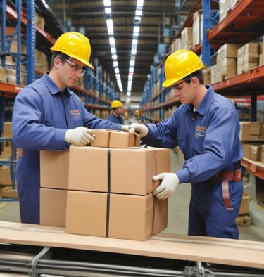 A spacious industrial facility with high ceilings and extensive use of metal and industrial materials. The interior is well-lit, featuring clean, organized rows of machinery and equipment. A single person is walking in the distance, emphasizing the scale of the space. The environment appears to be a manufacturing or industrial warehouse with marked walkways and large doors.