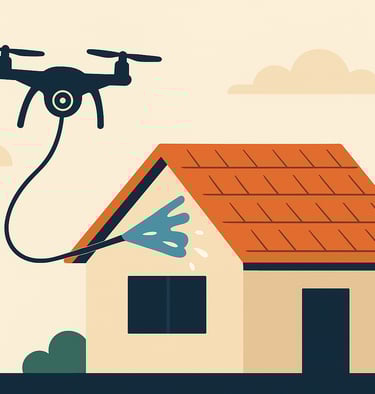 Drone nettoyant une toiture difficile d’accès.