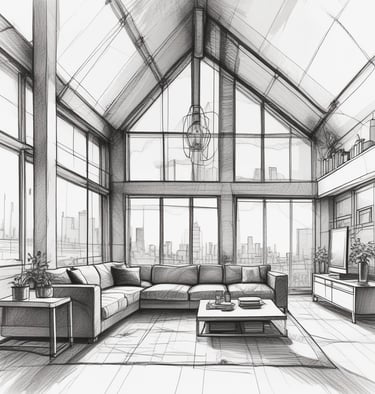 A close-up of a designer sketching a modern interior layout.