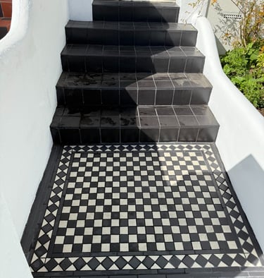 Victorian tiled entrance steps in Hove and Portslade Sussex, exterior restoration work
