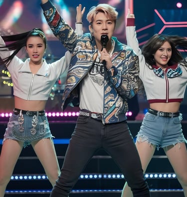 k-pop idols on a stage performing