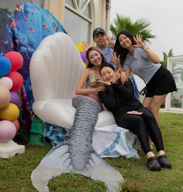 Helena with other mermaid fans and friends at the jeju mermaid festival in 2025