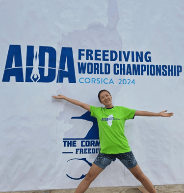 Helena being present at the AIDA freediving world championship in Corsica 2024
