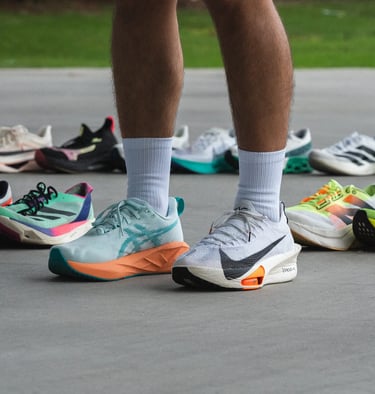 collection of carbon racing running shoes