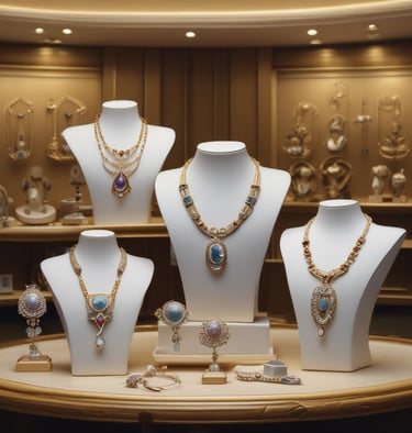 An elegant assortment of jewelry pieces on a sleek surface.