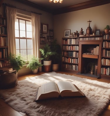 A collection of various books arranged vertically on a white shelf, including titles related to mindfulness, personal development, and self-help. The books have colorful spines and varying thicknesses, creating a visually interesting display.