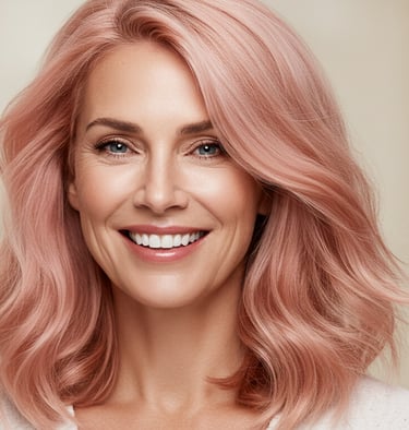 a woman with pink hair and a pink hairdox