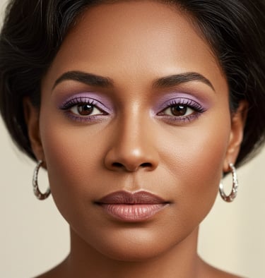 a woman with a purple eye shadow on her face